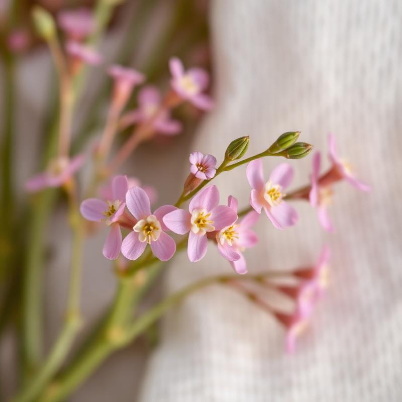 Centaury wildflowers on pale linen