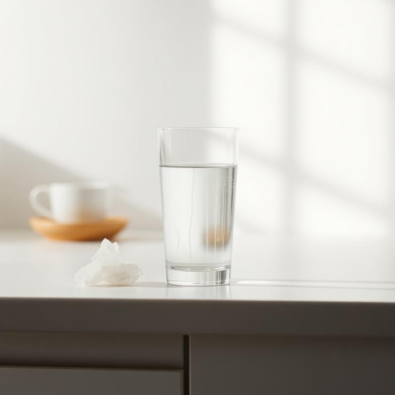 A glass of water on a bright kitchen counter